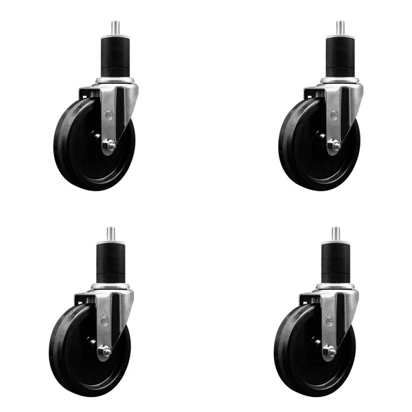 5'' SS Phenolic Wheel Swivel 1-3/4'' Expanding Stem Caster Set, 4PK